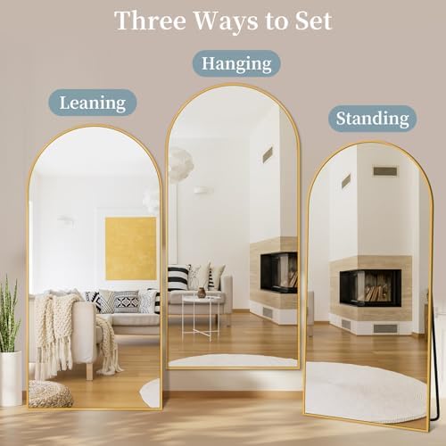 71"x32" Arched Full Length Mirror with Stand,Full Body Floor Mirror - Image 6