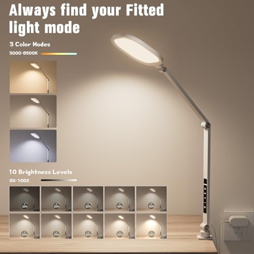 LitONES LED Desk Lamp for Home Office with Clamp, White - Image 4