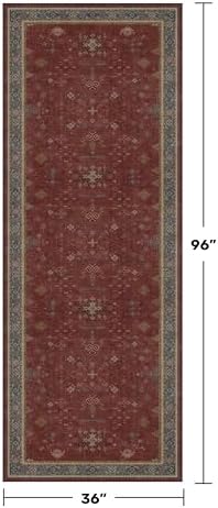 Washable 3x8 Entry Way Rugs Indoor - Burgundy Large Kitchen Rug, Non Slip Unique Bohemian Red Low Pile Thin Carpet for Bedroom Bedside, Foyer - Image 2