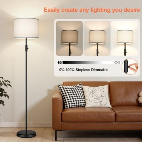 Floor Lamp Simple Design with Shade, Small Tall Lamps for Living Room Bedroom Office Dining Room Kitchen, Black Pole Lamp-Gray - Image 3