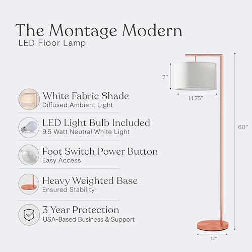Brightech Montage Modern Floor Lamp, LED Floor Lamp for Living Rooms & Offices - Tall Standing Lamp for Bedroom Reading - Corner Pole Lamp for Contemporary Home Decor - Rose Gold - Image 5