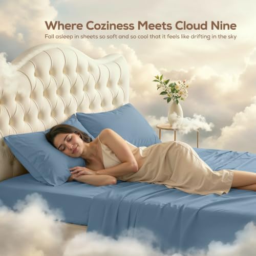 Queen Sheets Set, 4 Pieces 16" Deep Pocket Hotel Luxury Sheets, Dutch Blue - Image 4