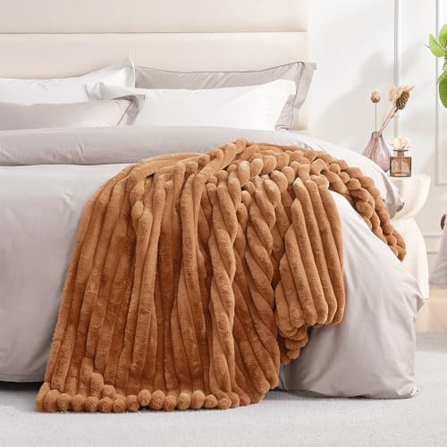Amélie Home Soft Faux Fur Throw Blanket for Couch, Orange Brown, 55"x70" - Image 6