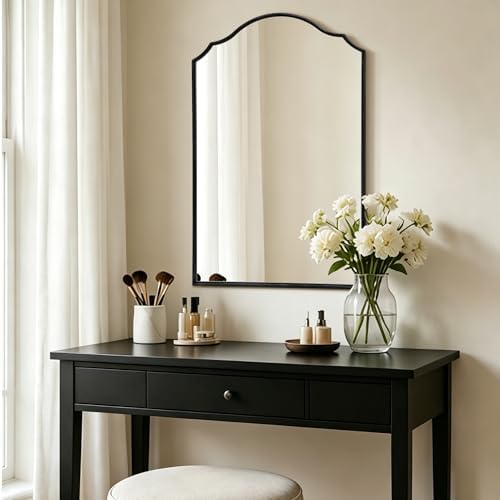 Besdomus Bathroom Mirrors for Over Sink: 24"x36" Black Wooden Arched Mirror - Image 6