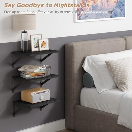 Forbena 12 Inch Deep Floating Shelves for Wall, Wide Black Wall Mounted Shelves for Bedroom Office Books Plants, Large Hanging Shelf for Living Room Bathroom Kitchen Closet Pantry Storage (3-Pack) - Image 3
