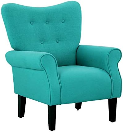 YOLENY Modern Accent Chair,High Back Armchair,Upholstered Fabric Button Single Sofa with Wooden Legs for Living Room,Bedroom,Club,Teal by YOLENY