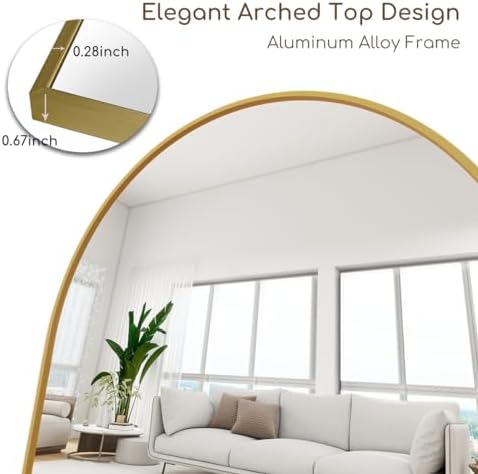 Prywot Arched Full Length Mirror, 58"x18" Full Body Mirror with Stand, Gold - Image 6