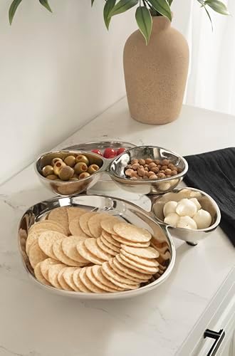 Kate and Laurel Cluso Modern Metal Tabletop Footed Cluster Tray, 14 x 10, Shiny Silver, Sculptural Cast Aluminum Food-Safe Tray for Kitchen or Entryway Decor - Image 4