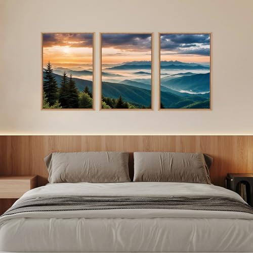LHIUEM Large Nature Mountain Sunrise Framed Canvas Wall Art, Abstract Landscape Art Print for Living Room, Bedroom, Office - 16"x24"x3 - Image 5