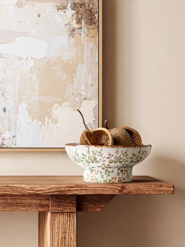 LE TAUCI 10" Ceramic Decorative Bowl, Key Bowl for Entryway, Handcrafted Sturdy Pedestal Bowl, French Country Fruit Bowl for Kitchen Counter, Centerpiece, Vine Green - Image 4