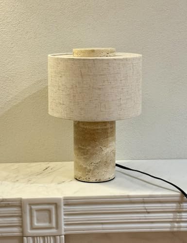 Stone Lamp, Natural Travertine Table Lamp 10 Inch Marble Wabi Sabi Light Fixture Organic Modern Home Decor Warm to Cool White Light for Bedside, Console, Entryway, Counter...(Plug-in Travertine Lamp) - Image 2