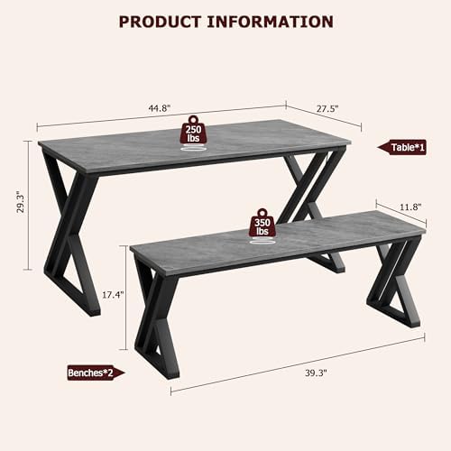 GarveeHome Kitchen Table with 2 Benches, Dining Table Set for 4,Grey - Image 2