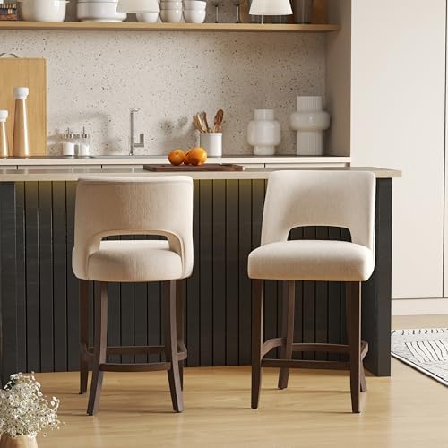 VKNOW Bar Stools Set of 2, 26" Fabric Counter Height Bar Stools, Beige - Image 3