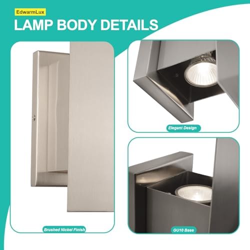 Edwarmlux Indoor Wall Sconces, Modern Wall Lights, Up and Down Wall Mount Light, Dimmable Hardwired Wall Light for Bedroom, Living Room, Hallway, GU10 Bulbs Excluded, 2 Pack (Brushed Nickel) - Image 6