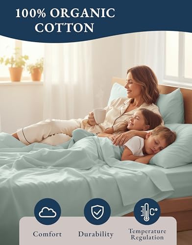 LANE LINEN Full Sheet Set 100% Organic Cotton Percale Cooling - Cool Blue - Image 6
