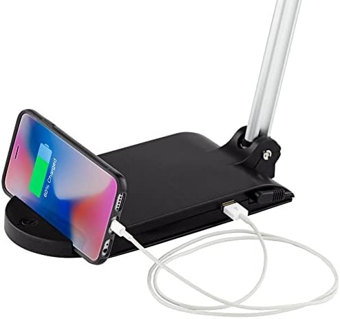 Flynn 25" High Desk Lamp USB Silver Adjustable LED Phone Cradle Black Task - Image 5