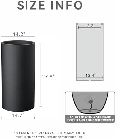 Kante Large Round Column Black Concrete Planter 27.8" Tall, Outdoor - Image 2
