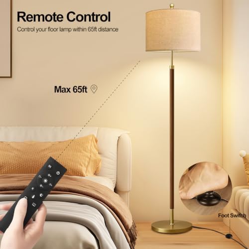 Wood Floor Lamps for Living Room Farmhouse Floor Lamp with Remote Control,Dimmable Vintage Floor Lamp Mid Century Modern Standing Lamp with 3 Color Temperature Tall Floor Lamps For Bedroom Corner - Image 4