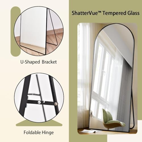 BEAUTYPEAK 71" x 26" Arch Full-Length Mirror with Stand, Black - Image 3