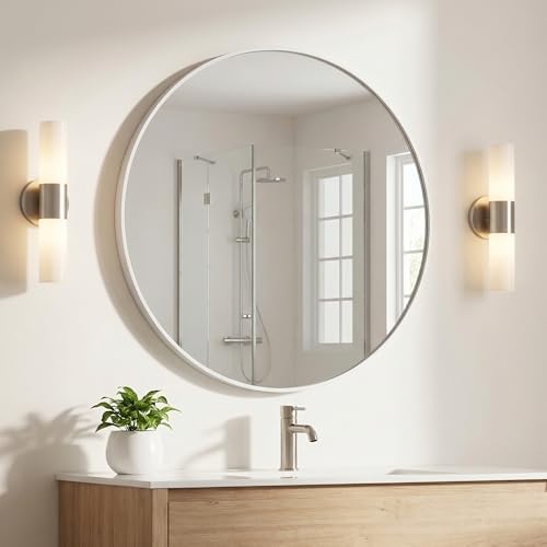 HARRITPURE 24 Inch Round Mirror White Circle Bathroom Mirror - Image 7