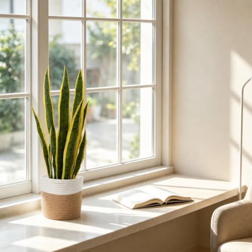 2PCS 22.5in Fake Snake Plant Golden Edged Sansevieria with Basket - Image 4