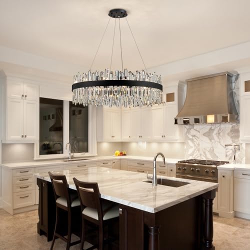Black Modern Oval Crystal Chandelier, 24-Lights Luxury Chandeliers 2-Tiers K9 Crystal Chandelier Pendant, Light Fixture G9 Lights for Dining Living Room Entryway Kitchen Dia 30 inch - Image 4