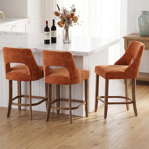 UVV Bar Stools Set of 6, Upholstered Counter Height Bar Stools, Modern Counter Stools with Wood Legs for Kitchen Island Dining Room Bar, Orange - Image 4