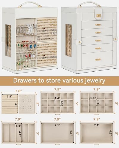 AKOZLIN 6-Tier Jewelry Box Organizer 5 Drawers Storage XXL White - Image 3