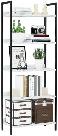 NUMENN Bookshelf, 5 Tier Freestanding Shelving Unit, White Marble by NUMENN
