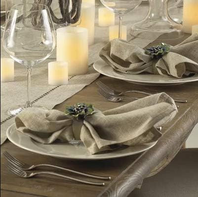 Fennco Styles Toscana Contemporary Plain Linen Blend 20 x 20 Inch Cloth Napkins for Dinner Table, Picnic Table, Parties, Wedding Decorations, Natural, Set of 4 - Image 2