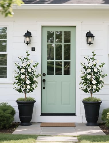 BLOSMON 5ft Artificial Camellia Tree for Outdoor Front Porch Decor, White - Image 2