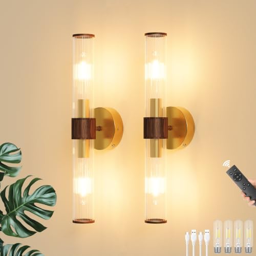 Morauroral Gold Walnut Battery Operated Wall Sconces Set of 2 by Morauroral