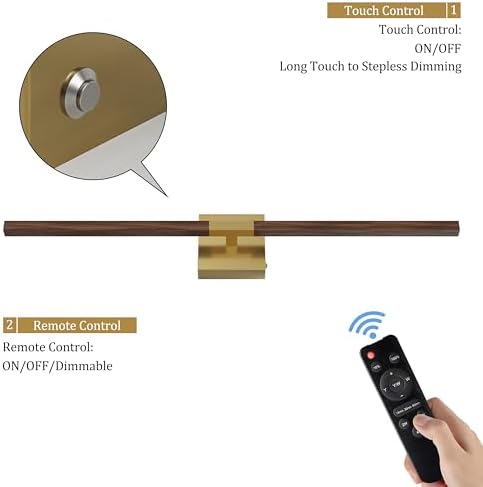 Rayogale Gold & Walnut Wireless Wall Sconce with Remote Control, 24 Inch - Image 4