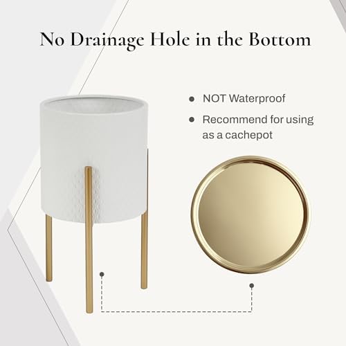 LuxenHome Indoor Planters, Set of 2 White Planter with Gold Metal Stand - Image 4