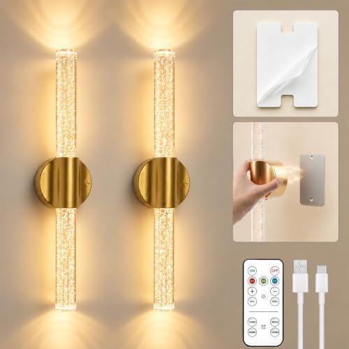 Peel and Stick on Wall Sconce set of 2 Wireless Battery Operated Wall Light by NoveltyLighting