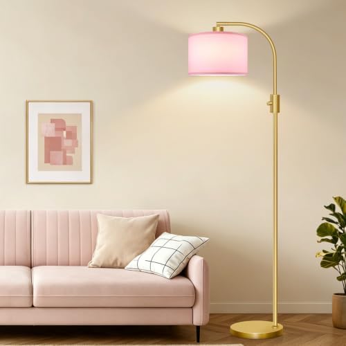 Nintiue Dimmable Floor Lamp, 1200 Lumens LED Edison Bulb Included, Arc Gold Floor Lamps for Living Room Modern Standing Lamp with Pink Linen Shade - Image 7