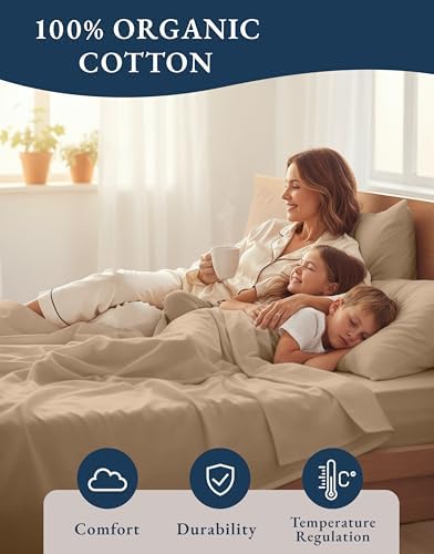 LANE LINEN 100% Organic Cotton Sheets Set, Long- Staple Percale Weave Ultra Soft Best- Bedding Sheets for Bed, GOTS Certified, Fits Mattress Upto 15inch Deep Pocket (King, Taupe) - Image 6
