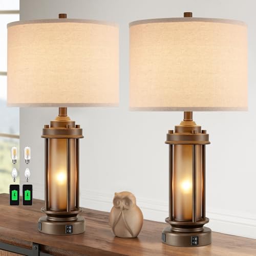 AIEAMPDO Set of 2 Farmhouse Table Lamps with 2 USB C+A Ports by AIEAMPDO