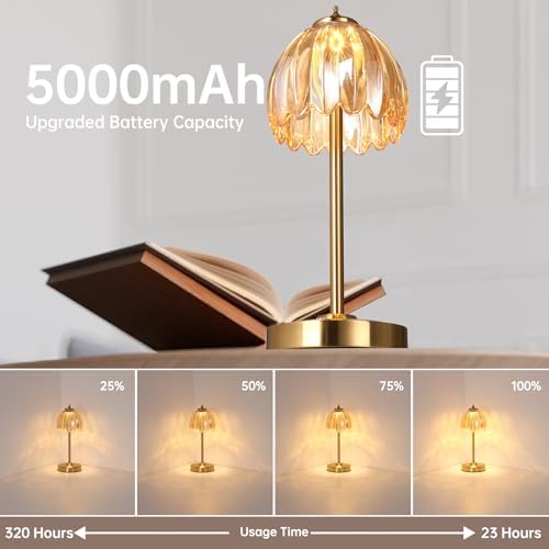 Shenmoyl Set of 2 Tulip Table Lamp with 5000mAh Battery & Touch Control, Cordless Table Lamp with 3 Colors, Dimmable Rechargeable Table Lamps for Bedroom, Living Room, Entryways (Amber Tulip) - Image 2