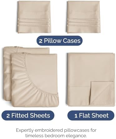Split King Size 5 Piece Sheet Set - Breathable & Cooling Sheets - Wheat - Image 2