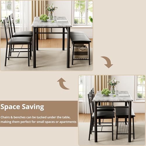 IRONCK Dining Table Set for 4, Kitchen Table and Chairs Set, Gray - Image 6