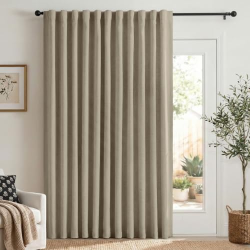 Faux Linen Total Blackout Sliding Door Curtains 96 Inches Long, Plaza Taupe by 100BlackoutShield