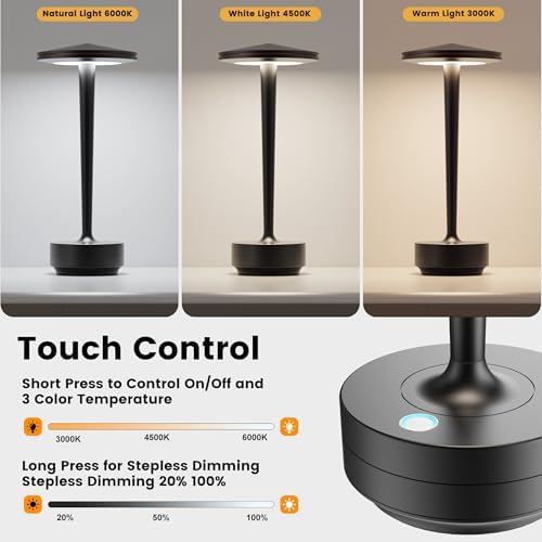 Cordless Rechargeable LED Table Lamp Set of 2 Black - Image 4