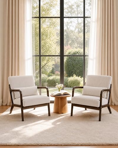 Garvee Mid Century Accent Chair Set of 2, Armchair with Lumbar Pillow by Garvee