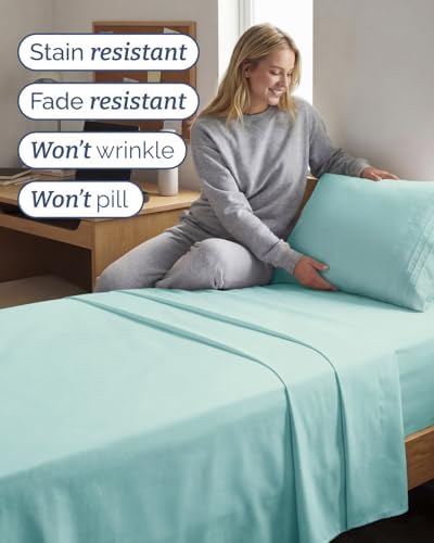 Twin XL 3 Piece Sheet Set - College Dorm Room Essentials - Spa Blue - Image 5