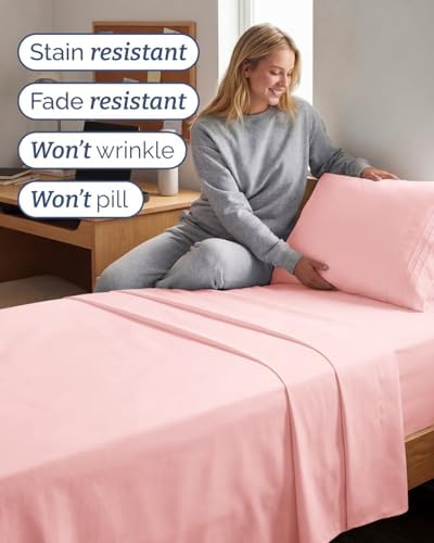 Twin XL 3 Piece Sheet Set - College Dorm Room Essentials - Baby Pink - Image 5