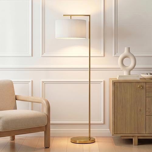 Brightech Montage Modern Floor Lamp - LED Standing Lamp with Tan Shade for Living Rooms & Offices - Bedroom Reading Light - Tall Corner Pole Lamp for Contemporary Home Decor - Antique Brass - Image 3