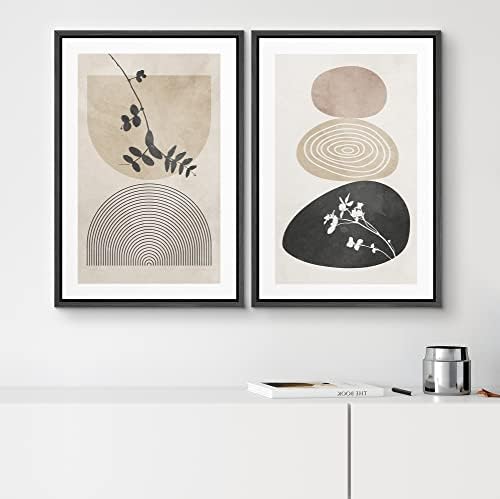 SIGNWIN Framed Canvas Print Wall Art Set Forest Flower Pastel Watercolor Polygons Abstract Nature Illustrations Modern Art Decorative Contemporary for Living Room, Bedroom, Office - 16"" x24 x2 Black - Image 2