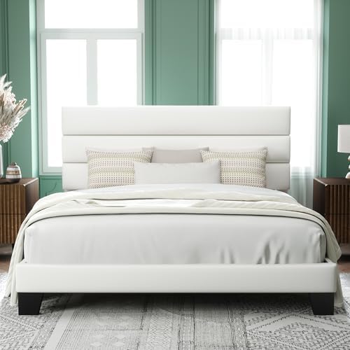 Allewie King Size Platform Bed Frame with Velvet Upholstered Headboard by Allewie
