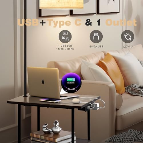 PESRAE Floor Lamp with Table & Remote, End Table with Charging Station - Image 3
